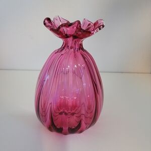 Vintage Cranberry Glass Sack Vase